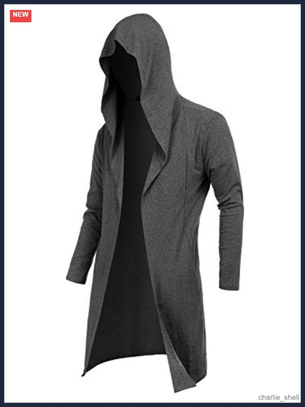 Mens Long Cardigan Open Front Draped Hooded Sweater Lightweight
